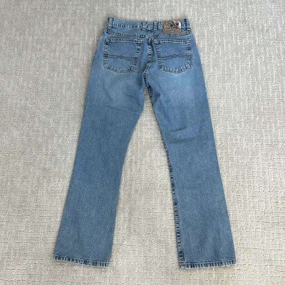 Vintage 90s Lucky Brand 286 low rise flare dungarees light wash 100% cotton - Picture 8 of 11